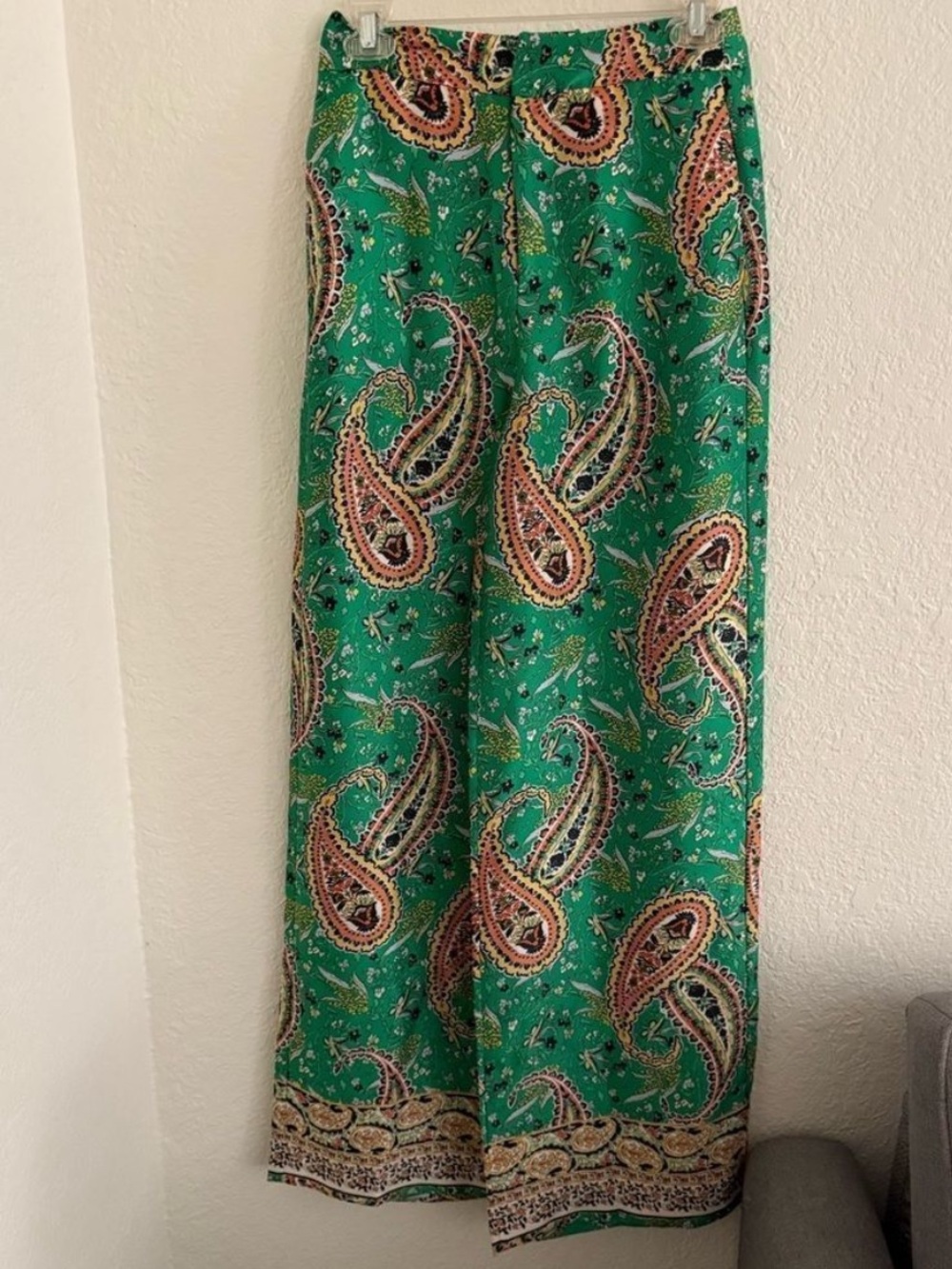NWT Zara Green Paisley Wide-Leg Trousers